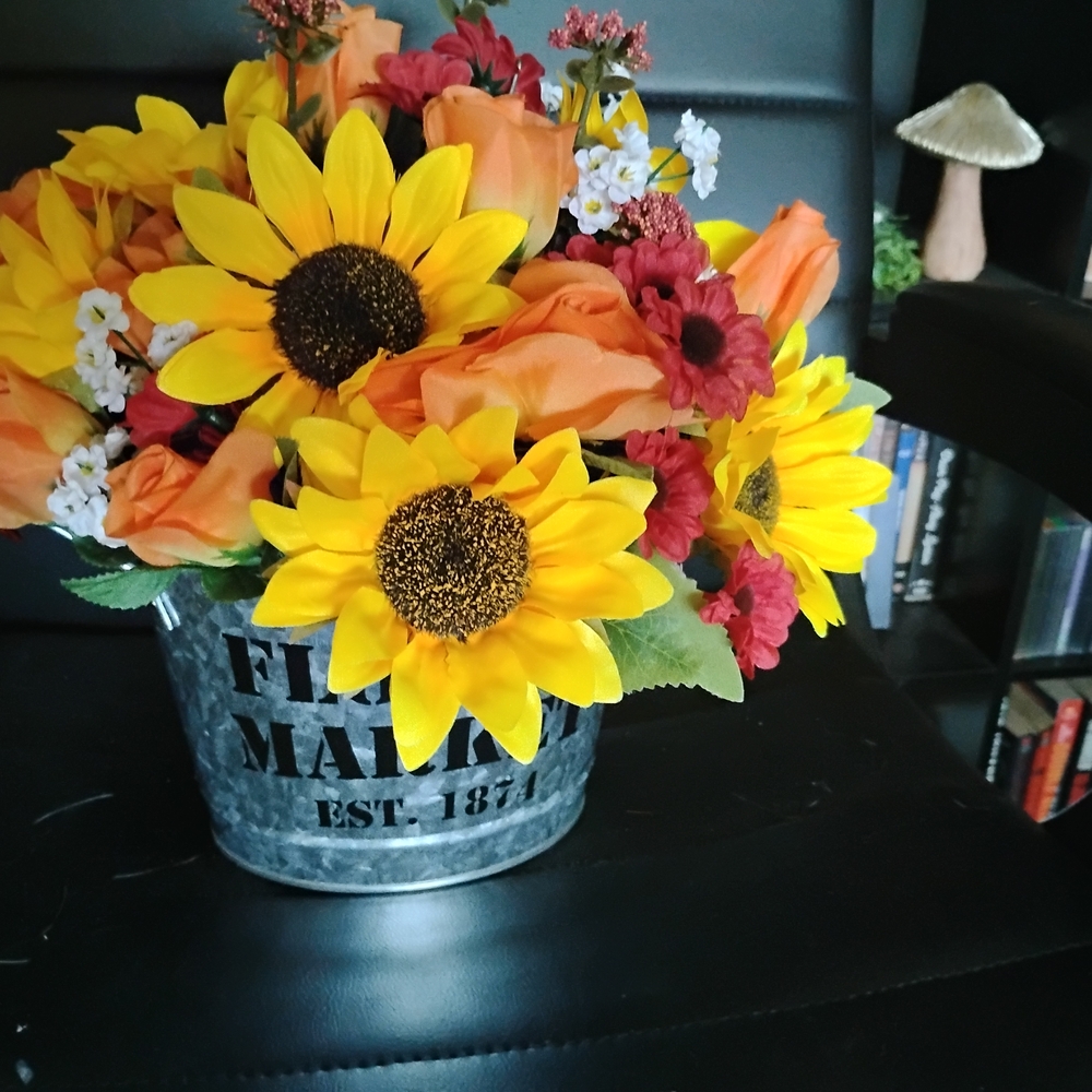 Vibrant Sunflower and Rose Faux Floral Arrangement